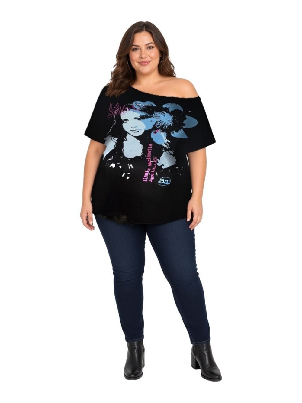 Torrid Alanis Morissette Jagged Little Pill Off Shoulder Graphic Band Tee Black